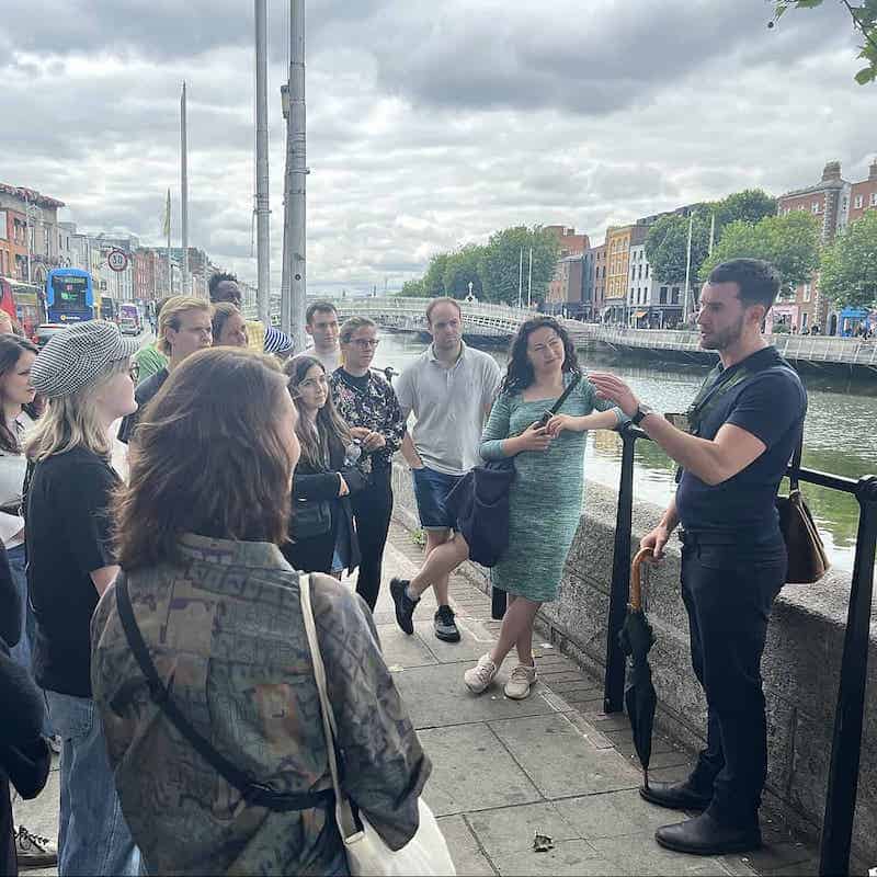 Dublin tour guide talking about the River Liffey on a Dublin Walking TOur