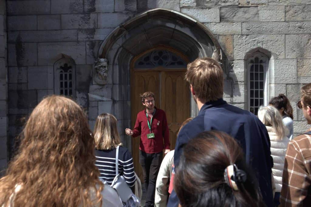 Dublin Mythology and Folklore tour guide delivers a walking tour at Dublin Castle.